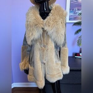 Luxurious Tan Toscana shearling sheepskin fur Women's Coat